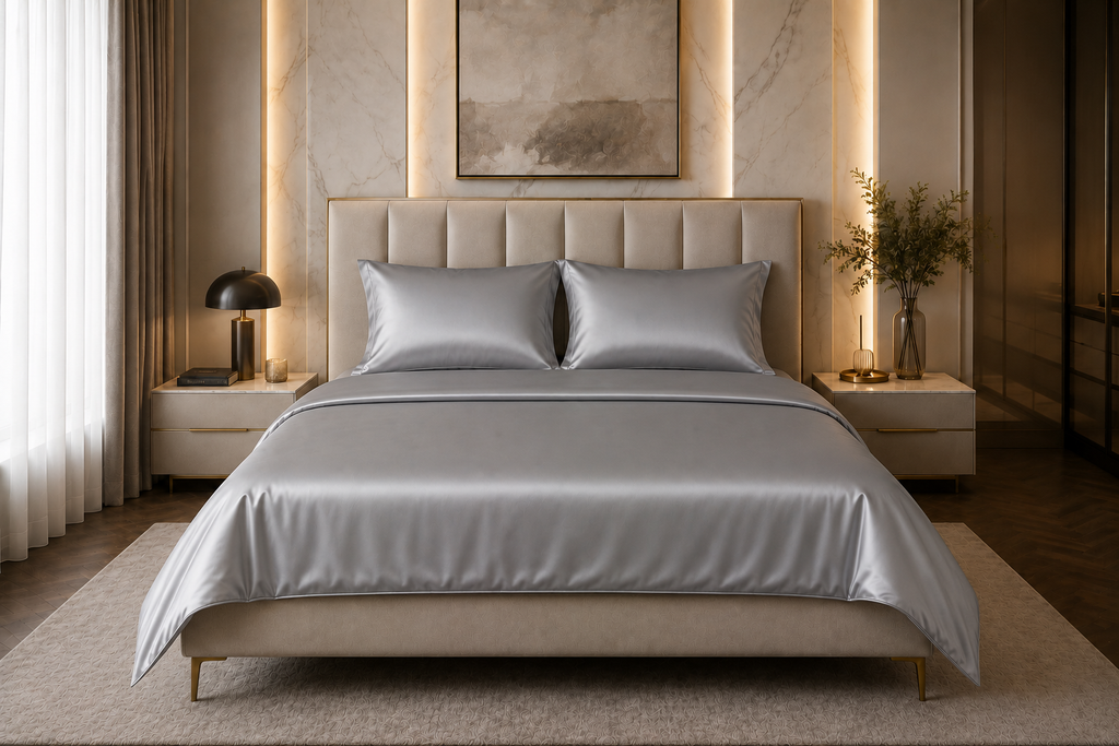 22 Momme Pure Mulberry Silk Full Bedding Set 4Pcs (Dark Grey)