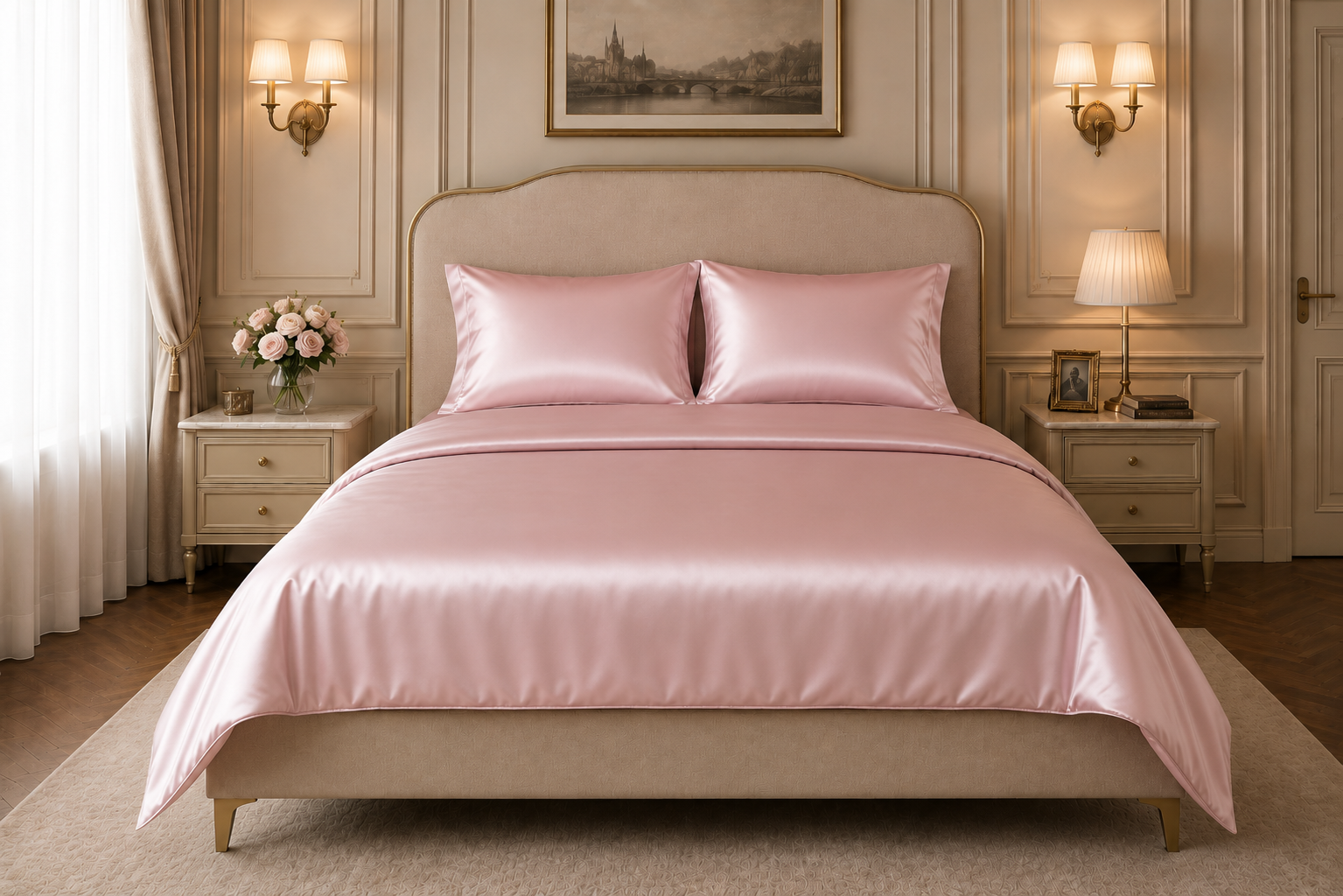 22 Momme Pure Mulberry Silk Full Bedding Set 4Pcs (Lotus)