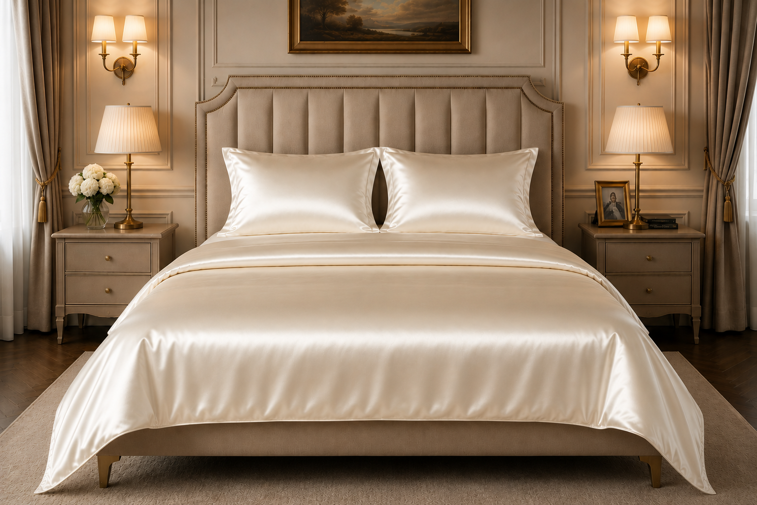 22 Momme Pure Mulberry Silk Full Bedding Set 4Pcs (Ivory)