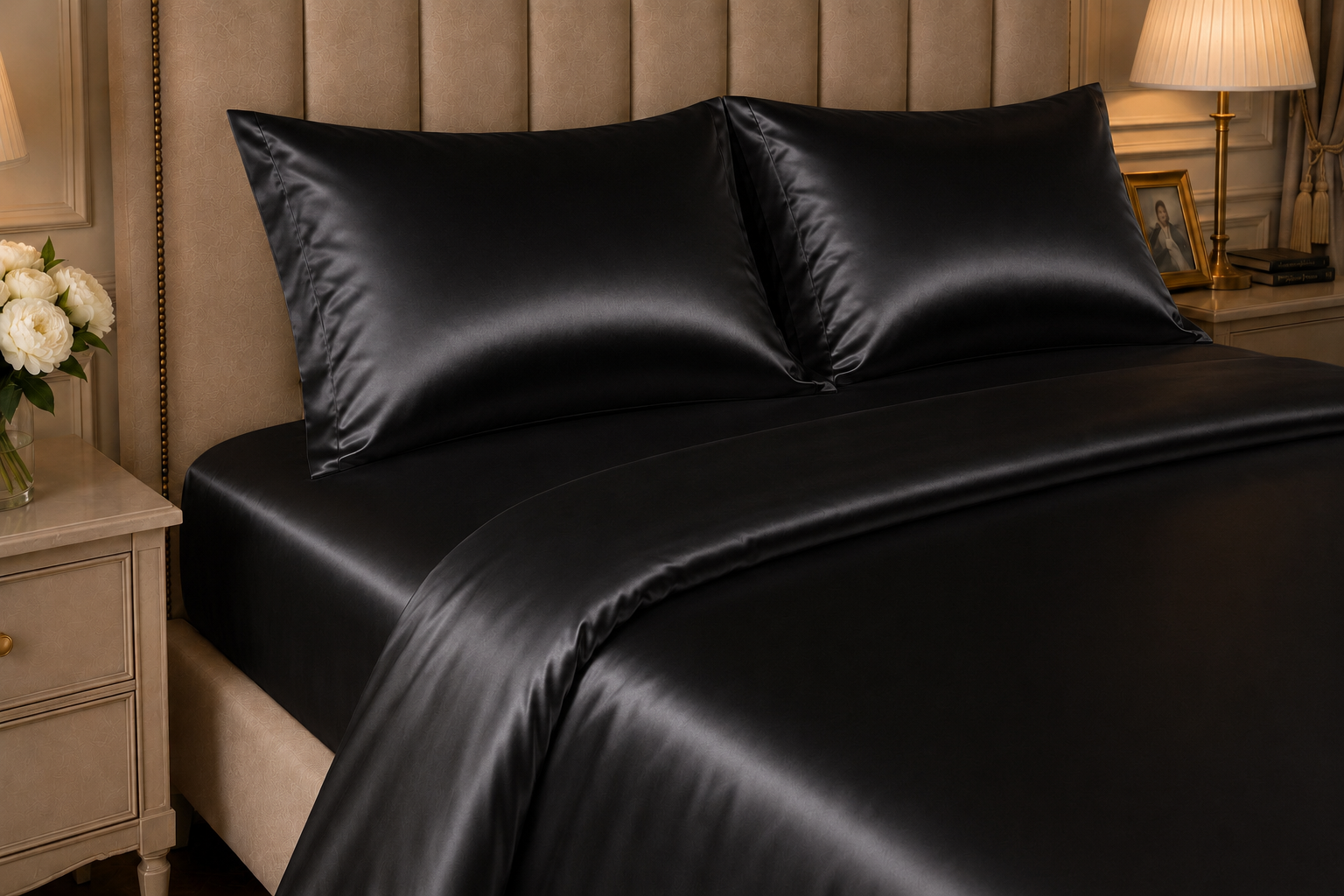 22 Momme Pure Mulberry Silk Full Bedding Set 4Pcs (Black)
