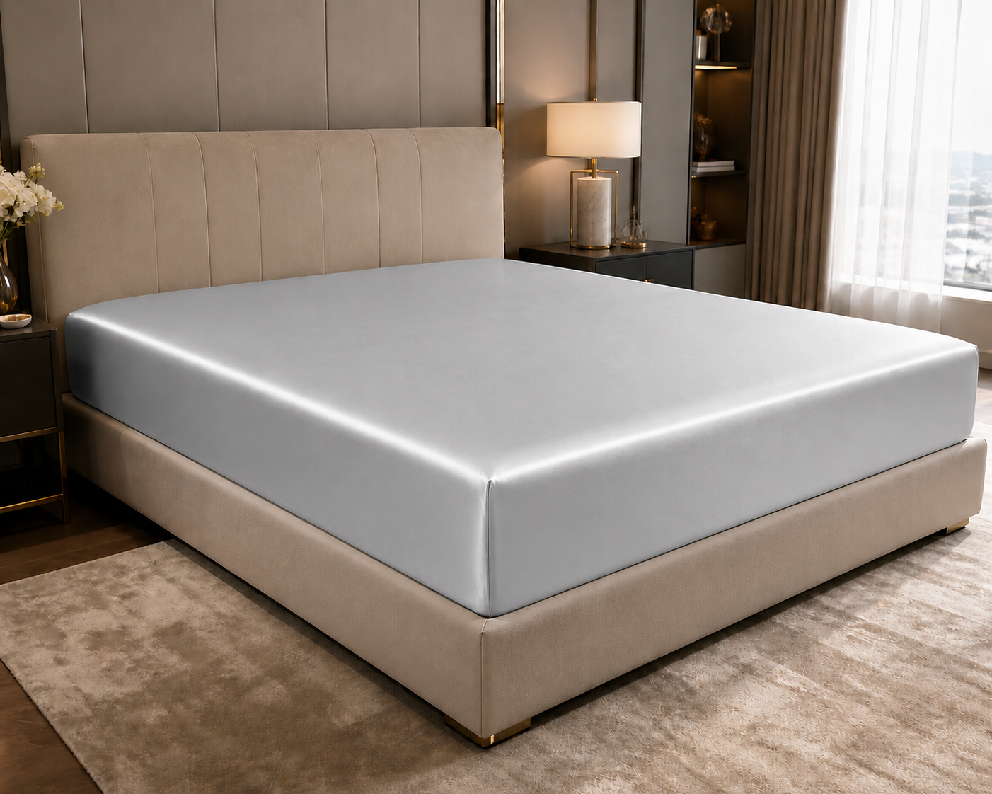 Mulberry Silk Fitted Sheet  (Silver - 22 momme)