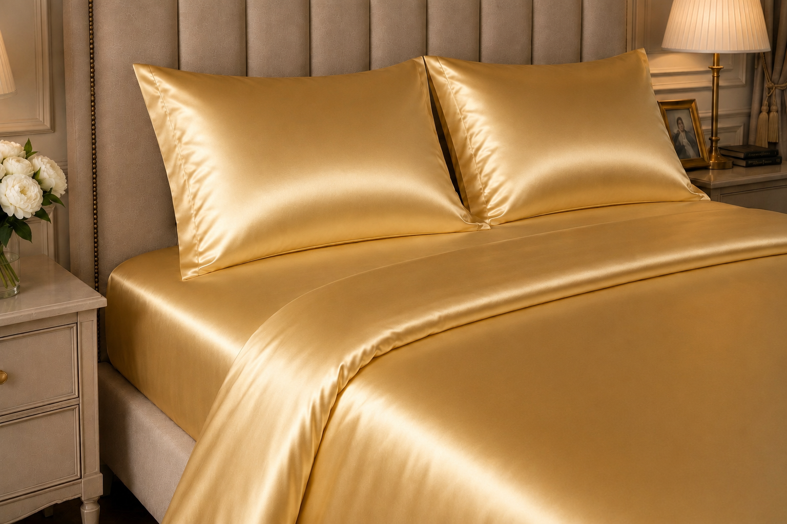 22 Momme Pure Mulberry Silk Full Bedding Set 4Pcs (Gold)