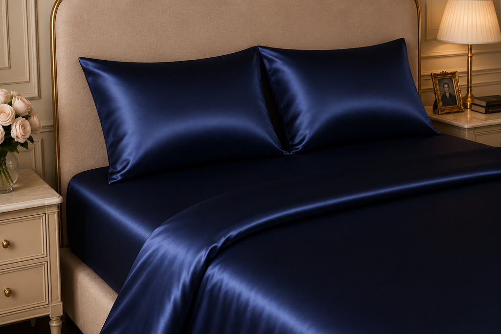 22 Momme Pure Mulberry Silk Full Bedding Set 4Pcs (Deep Navy)