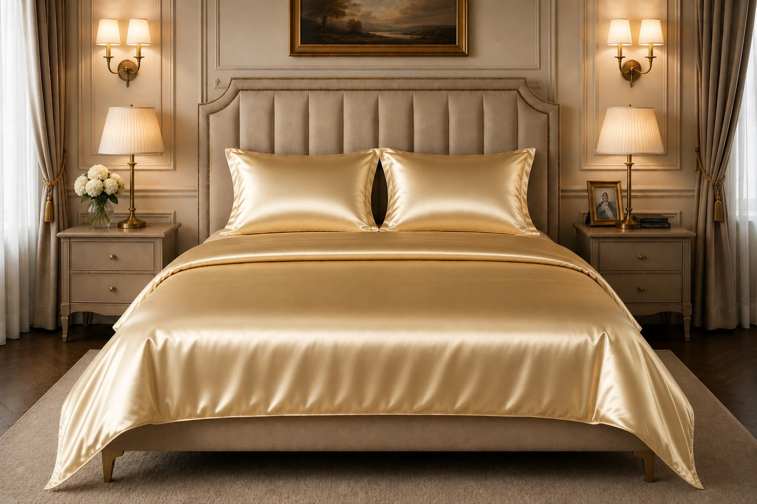 22 Momme Pure Mulberry Silk Full Bedding Set 4Pcs (Gold)