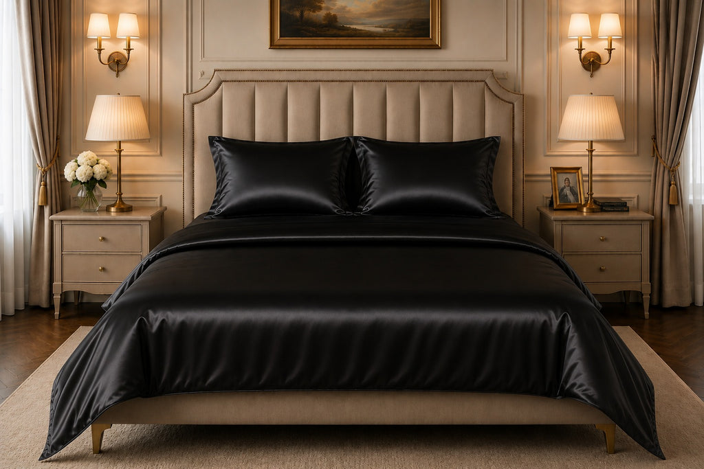 22 Momme Pure Mulberry Silk Full Bedding Set 4Pcs (Black)