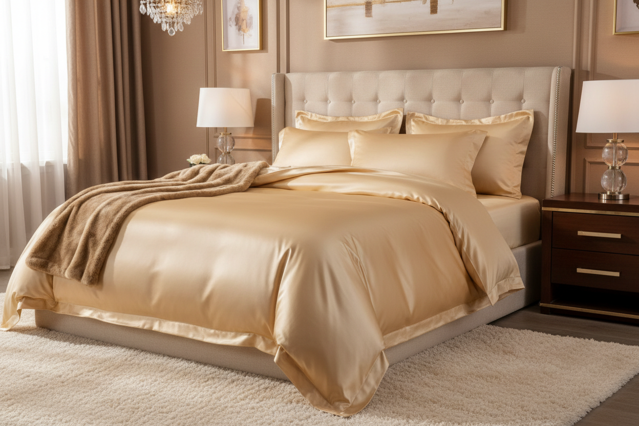 100% PURE MULBERRY SILK (22MM) FITTED SHEET DOUBLE CHAMPAGNE