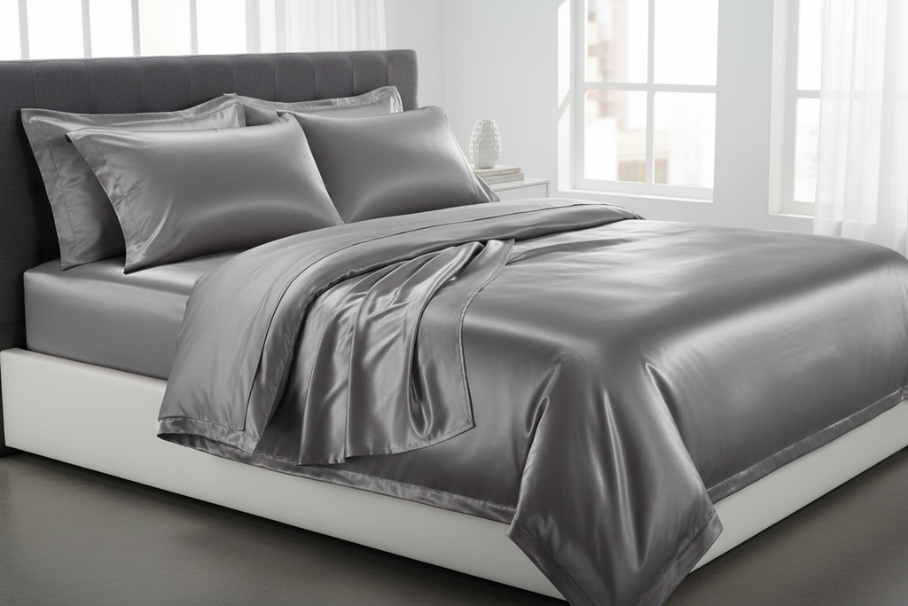 Mulberry Silk Fitted Sheet (Dark Grey - 22 momme)