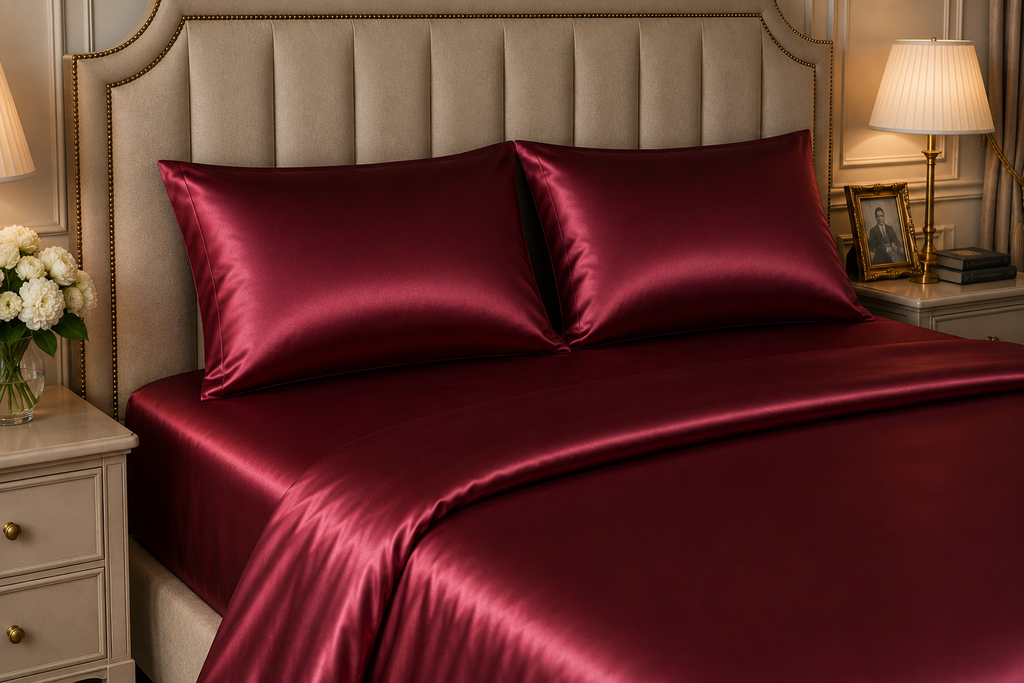 22 Momme Pure Mulberry Silk Full Bedding Set 4Pcs (Red Wine)