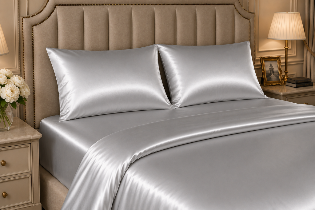 22 Momme Pure Mulberry Silk Full Bedding Set 4Pcs (Silver)